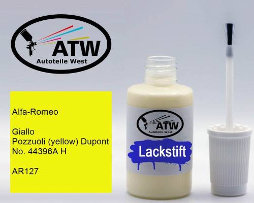 Alfa-Romeo, Giallo Pozzuoli (yellow) Dupont No. 44396A H, AR127: 20ml Lackstift, von ATW Autoteile West.